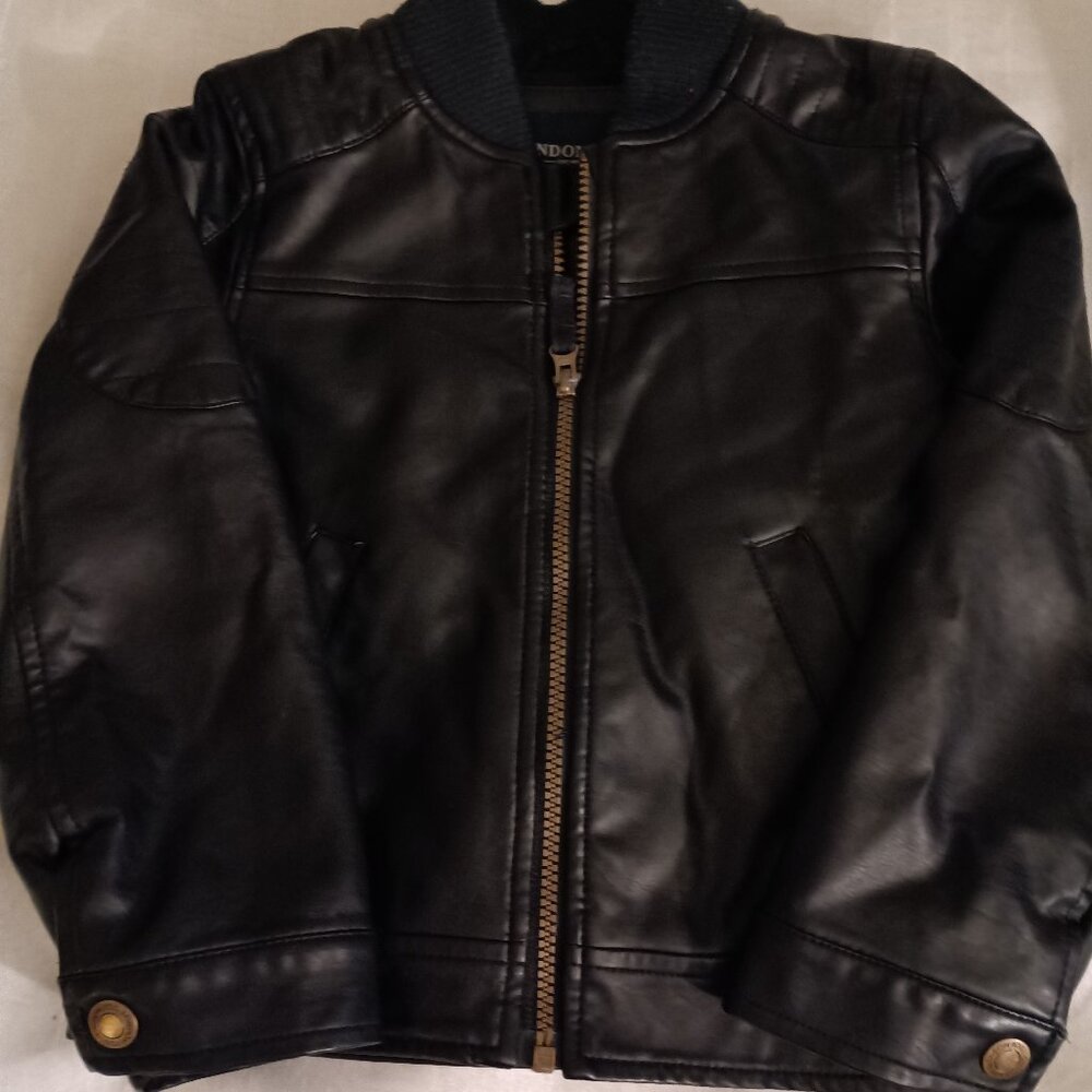 London Fog - Leather Black Jacket with Zipper & Pockets - Kids Boys Size 5-6
